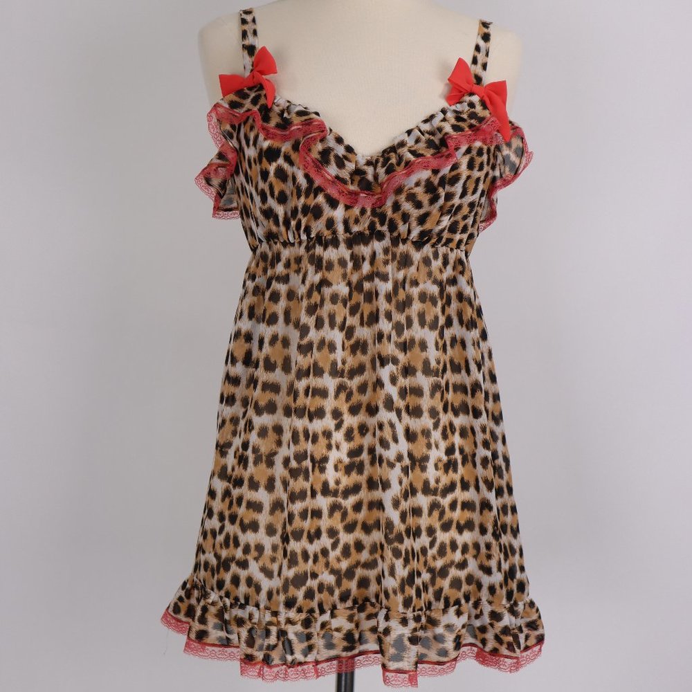 🌺 Flora Nikrooz NWOT Animal Print Lace Babydoll Nightgown Dress Negligee Teddy